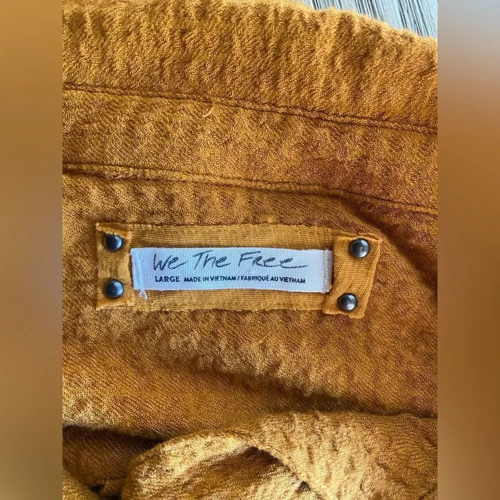 We The Free FREE PEOPLE HIDDEN VALLEY BLOUSON SOLID SHIRT Mustard Sz L